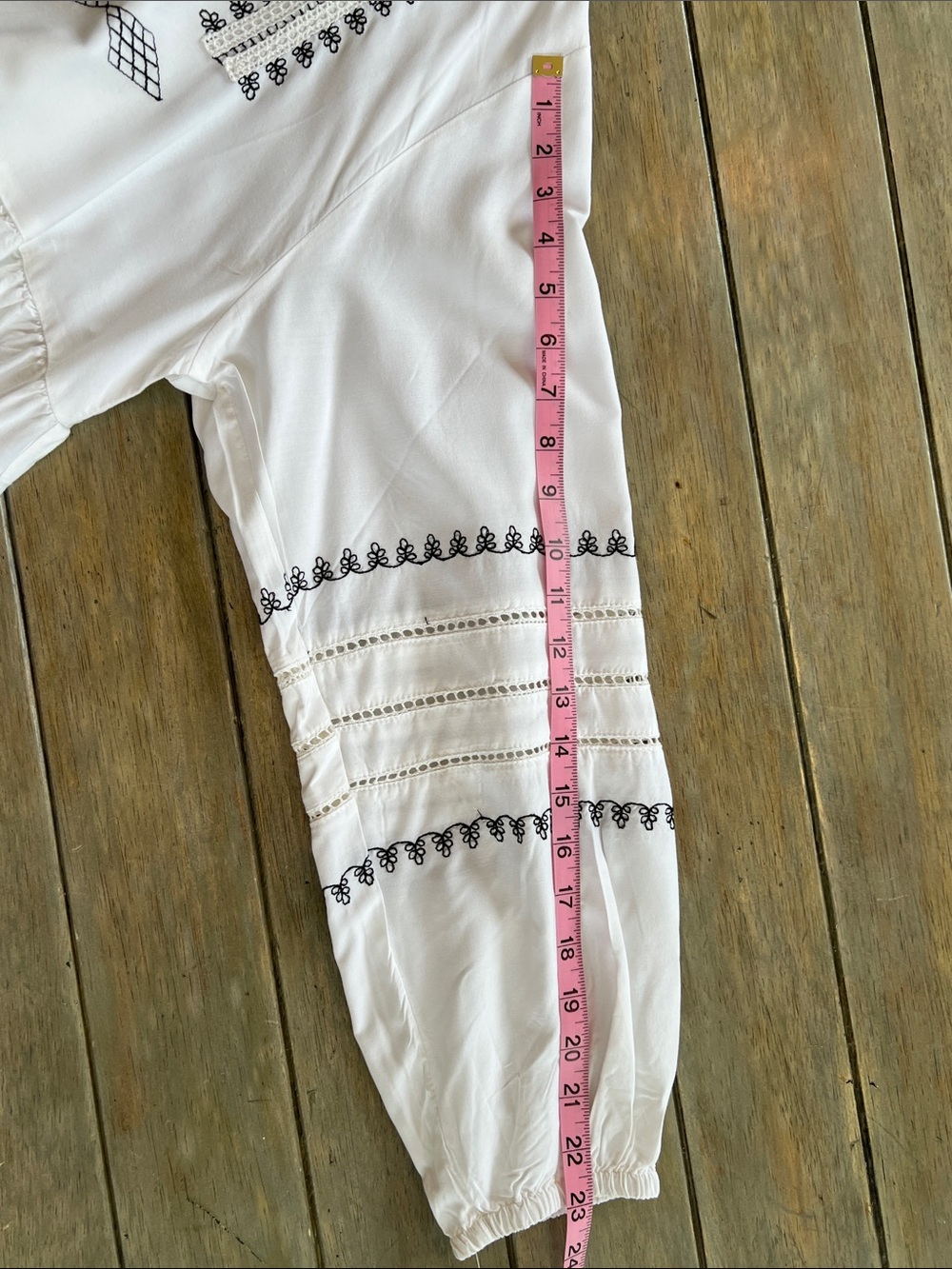 Embroidered White Midi Dress with Black Trim - Picture 8 of 13